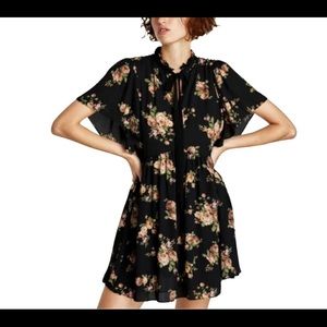 Zara black flower dress with bow size XS